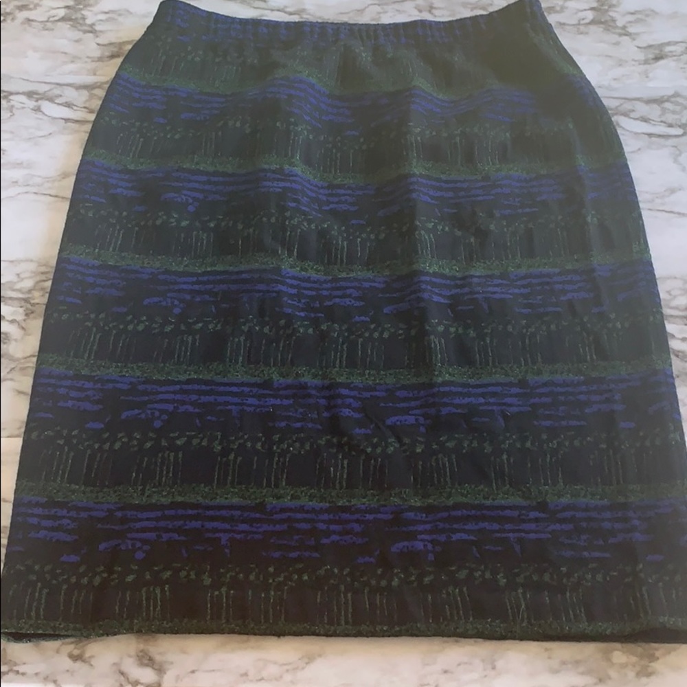 St John Blue, Black & Green Knit Skirt